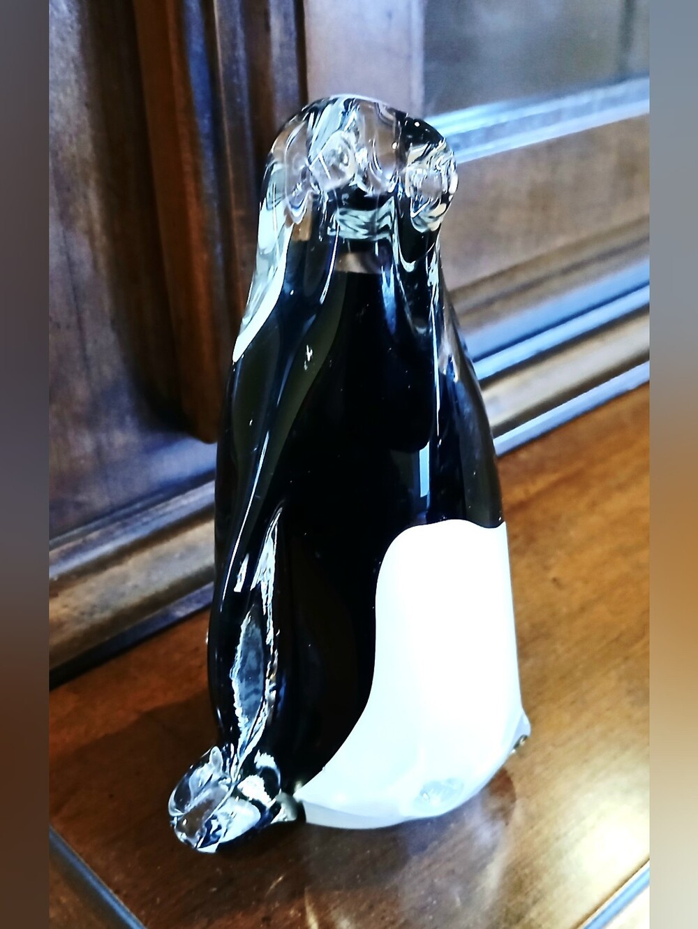 Collectible Black and White Glass Penguin Aet Glass - Home Art Decor